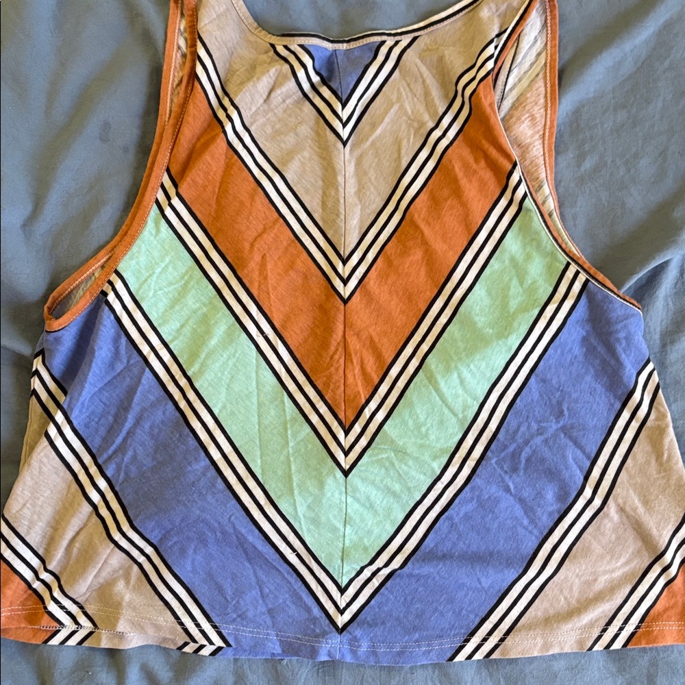 O'Neill Chevron Stripe V‑Neck Cropped Tank Top in Orange, Mint & Blue - Picture 5 of 5